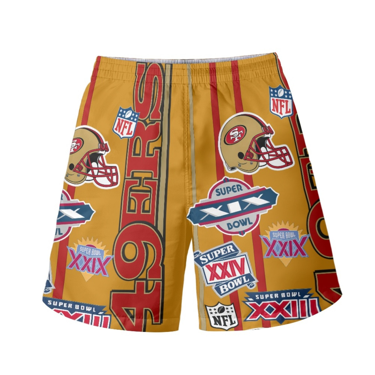 NFL San Francisco 49ers Beach Shorts Swim Pants Swimming Trunks - San Francisco 49ers Mania Collage Logo