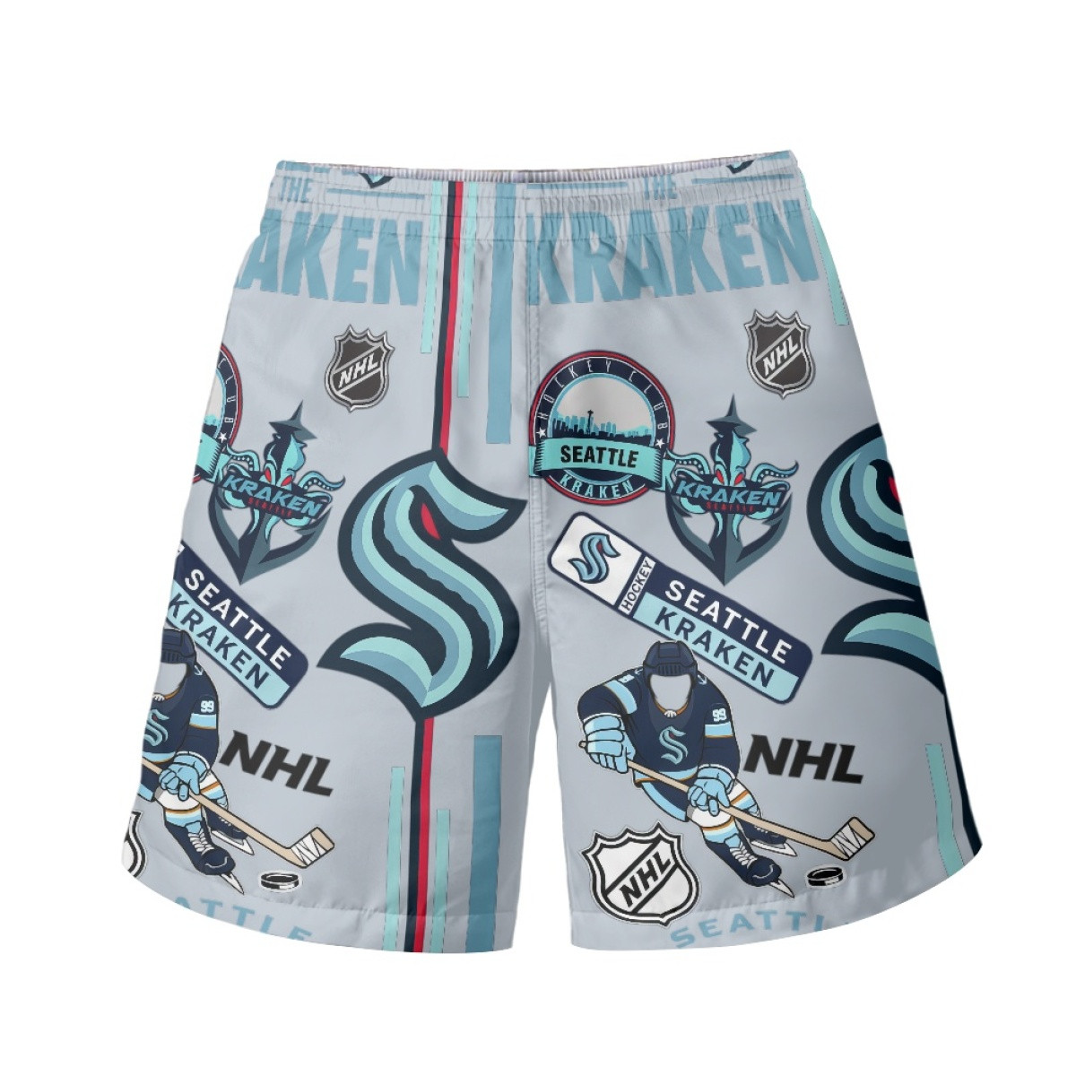 NHL Seattle Kraken Beach Shorts Swim Pants Swimming Trunks - Seattle Kraken Mania Collage Logo