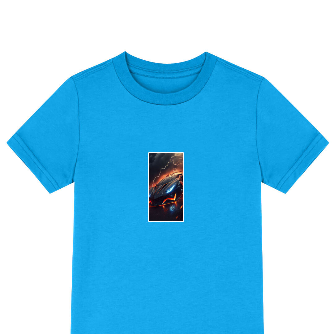 Lamborghini Tee Shirt T-Shirt Short Sleeve - Lamborghini Black Orange Thunder Graphic Background