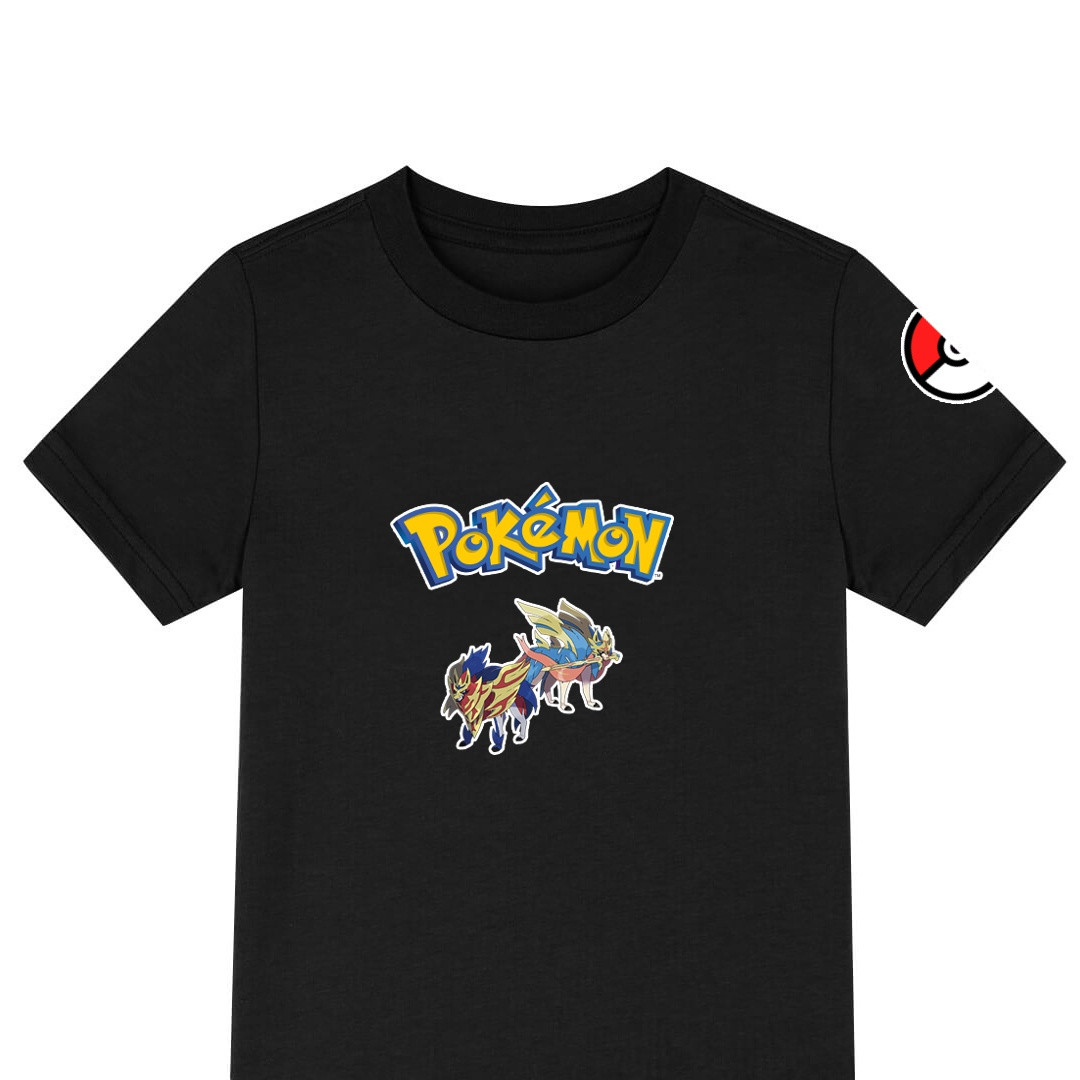 Pokemon Tee Shirt T-Shirt Short Sleeve - Zamazenta Zacian Sword And Shield Cartoon Art Series