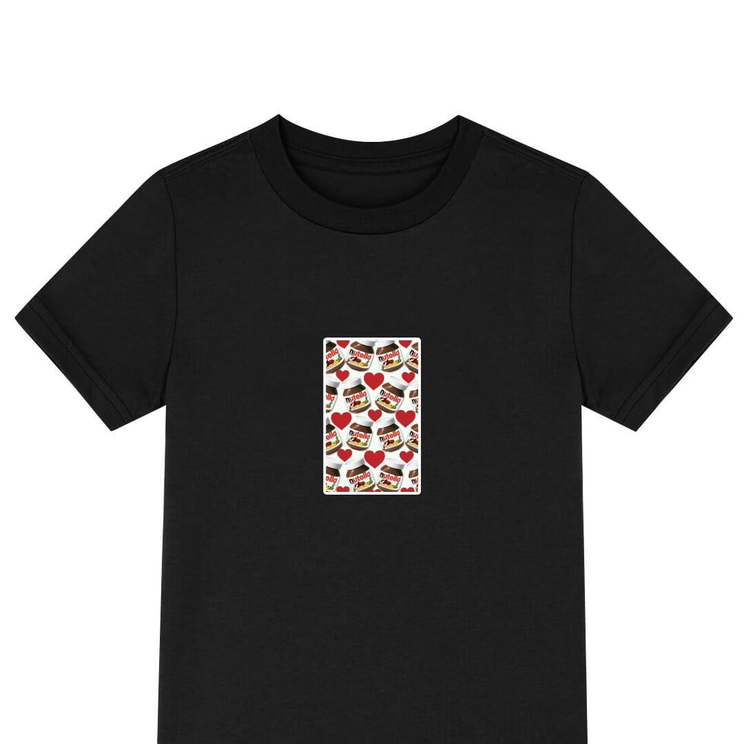Nutella Tee Shirt T-Shirt Short Sleeve - Nutella Pattern Art On Heart Shape Background