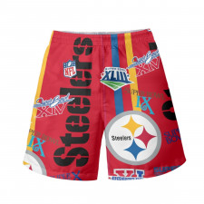 NFL Pittsburgh Steelers Beach Shorts Swim Pants Swimming Trunks - Pittsburgh Steelers Super Bowl Championship Mania Collage Logo
