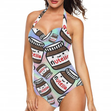 Nutella Tankini Halter One Piece Women's Swimsuit - Nutella Cute Jar Pattern Art
