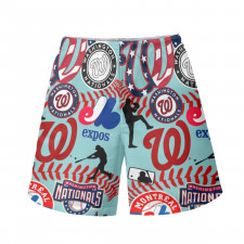 MLB Washington Nationals Beach Shorts Swim Pants Swimming Trunks - Washington Nationals Mania Collage Logo