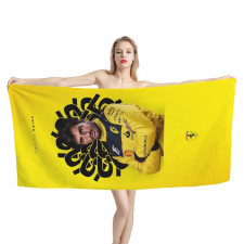 F1 Formula One Carlos Sainz Bath Beach Towel - Carlos Sainz Portrait On Yellow Background