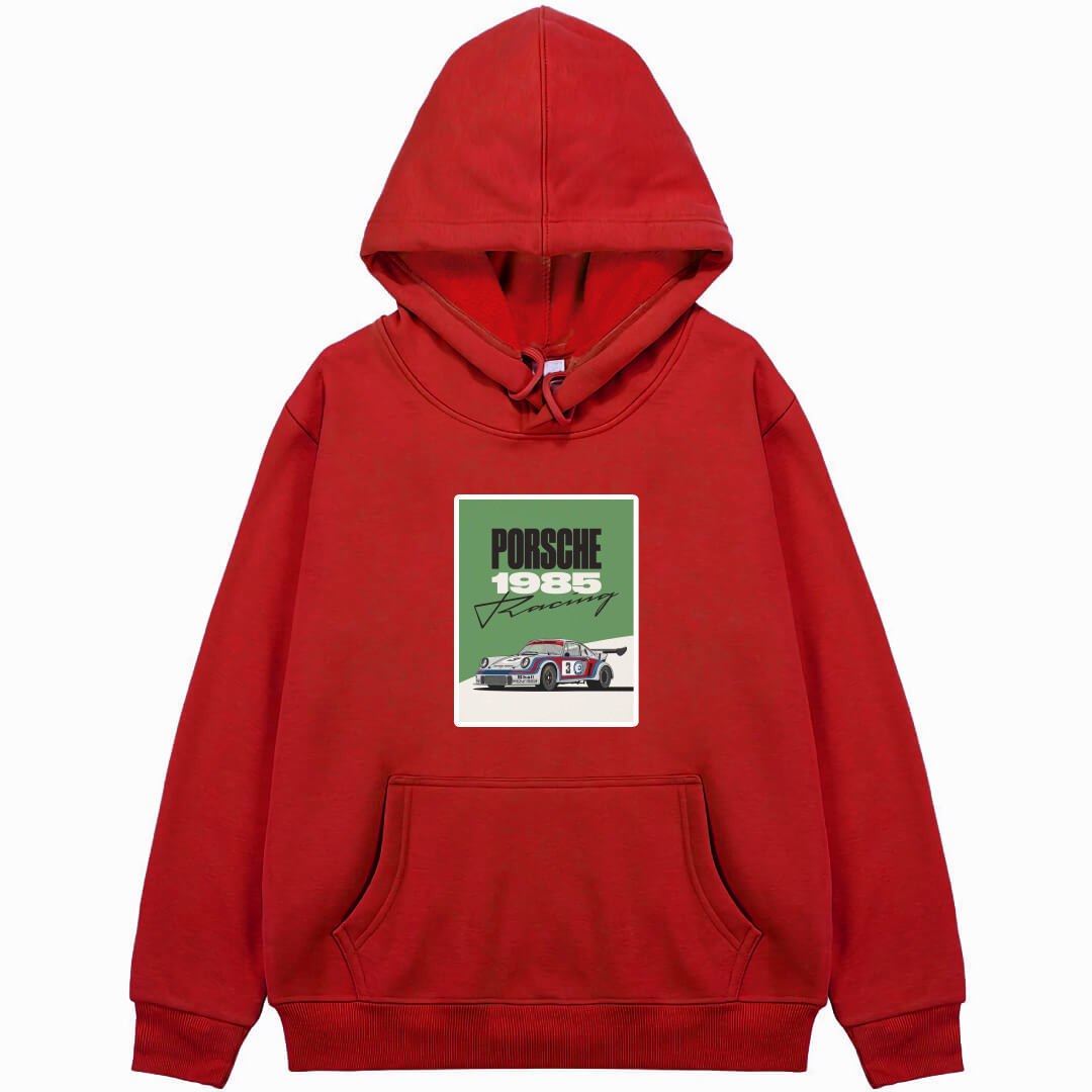 Porsche Hoodie Hooded Sweatshirt Sweater Jacket - Porsche 911 Carrera RSR 1985 Racing Green White Background Illustration