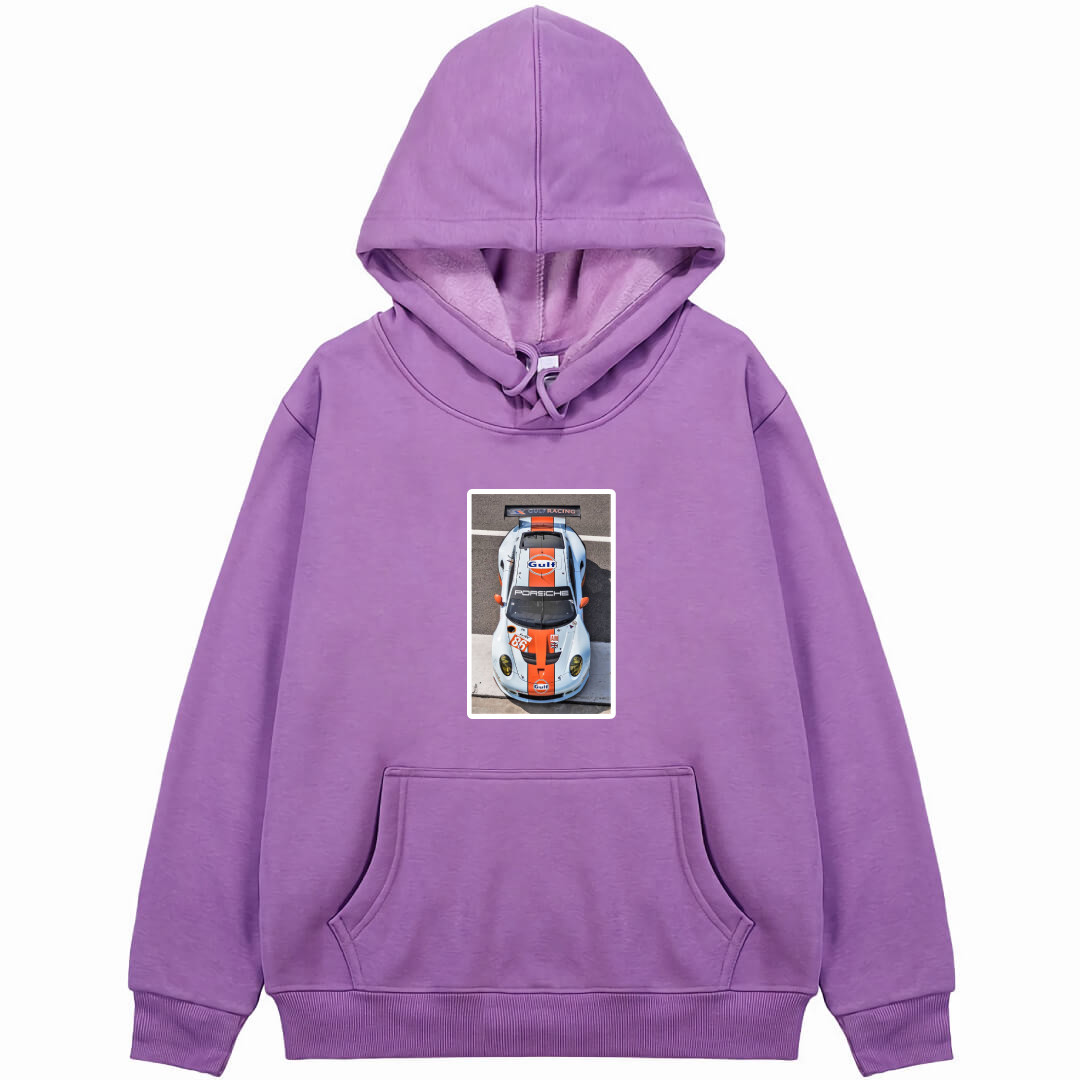 Porsche Hoodie Hooded Sweatshirt Sweater Jacket - Porsche 911 GT3 RSR Gulf Racing Top View Poster