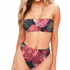 Floral Pattern Art Bandeau Bikini Two Piece Women's Swimsuit - Floral Pattern Red Rose Garden Poster