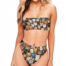 Cat Bandeau Bikini Two Piece Women's Swimsuit - Cat Collage Drawing Poster