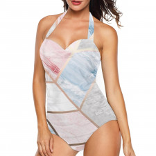 Velvet Caviar Tankini Halter One Piece Women's Swimsuit - Velvet Caviar Geometric Marble Poster