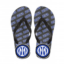 Inter Milan Football Club Flip Flops Thongs V-Strap Sandals - Inter Football Club Medley Monogram Wordmark