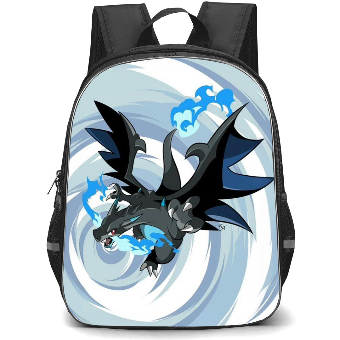 Pokemon Mega Charizard X Backpack StudentPack - Mega Charizard X Attacking Spiral Background