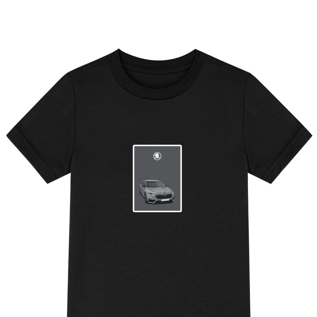 Skoda Tee Shirt T-Shirt Short Sleeve - Skoda Octavia On Gray Background