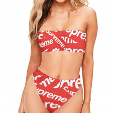 Supreme Bandeau Bikini Two Piece Women's Swimsuit - Series Logo Sticker Pattern