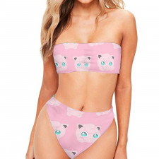 Pokemon Hufflepuff Bandeau Bikini Two Piece Women's Swimsuit - Hufflepuff Pattern Pink Background