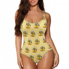 Pluto One Piece Girls and Women's Swimsuit - Baby Pluto Smiling Yellow Background Pattern Art