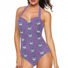 Winnie The Pooh Eeyore Tankini Halter One Piece Women's Swimsuit - Eeyore Chibi Pattern