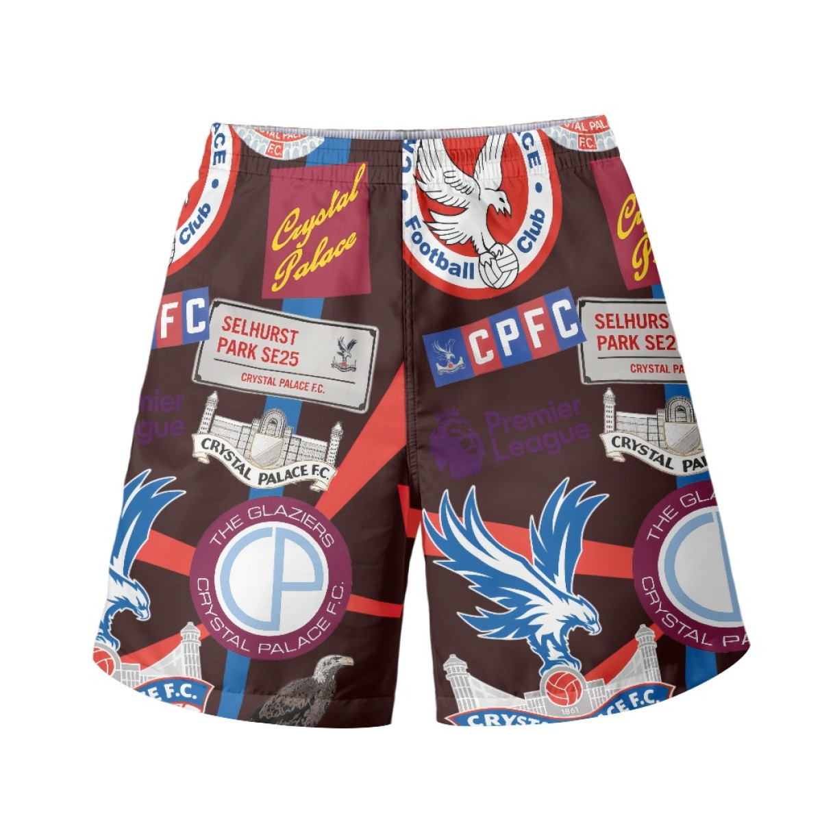 Crystal Palace F.C Beach Shorts Swim Pants Swimming Trunks - Crystal Palace F.C Mania Collage Logo