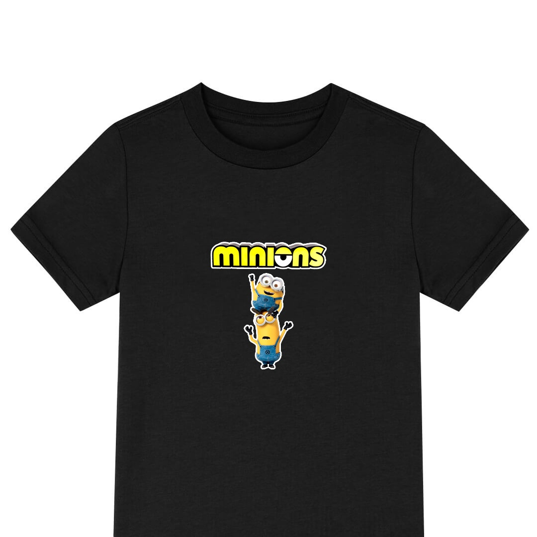 Minions Tee Shirt T-Shirt Short Sleeve - Stuart Standing On Top Of Kevin