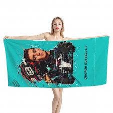 F1 Formula One George Russell Bath Beach Towel - George Russell 63 Illustration On Cyan Background