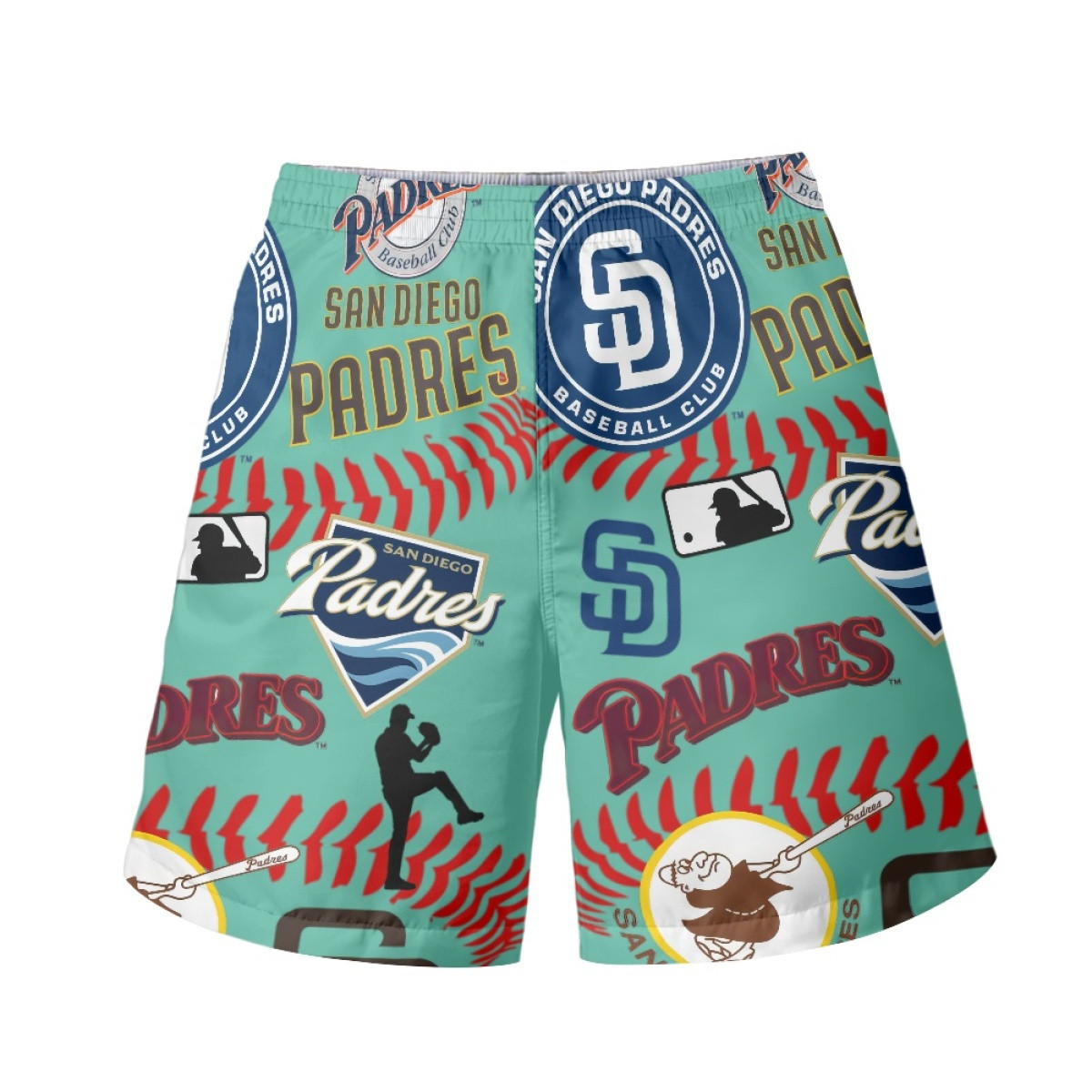 MLB San Diego Padres Beach Shorts Swim Pants Swimming Trunks - San Diego Padres Mania Collage Logo