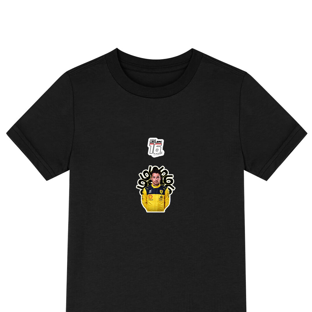 F1 Formula One Charles Leclerc Tee Shirt T-Shirt Short Sleeve - Yellow Uniform Portrait