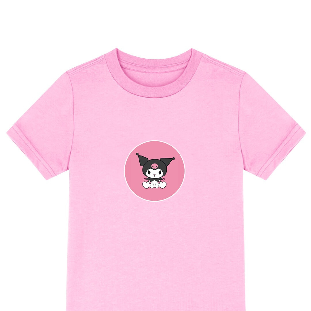 Sanrio kuromi Tee Shirt T-Shirt Short Sleeve - kuromi Sitting On Pink Background Sticker