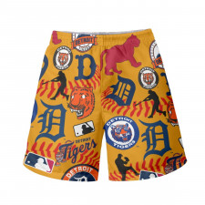 MLB Detroit Tigers Beach Shorts Swim Pants Swimming Trunks - Detroit Tigers Mania Collage Logo