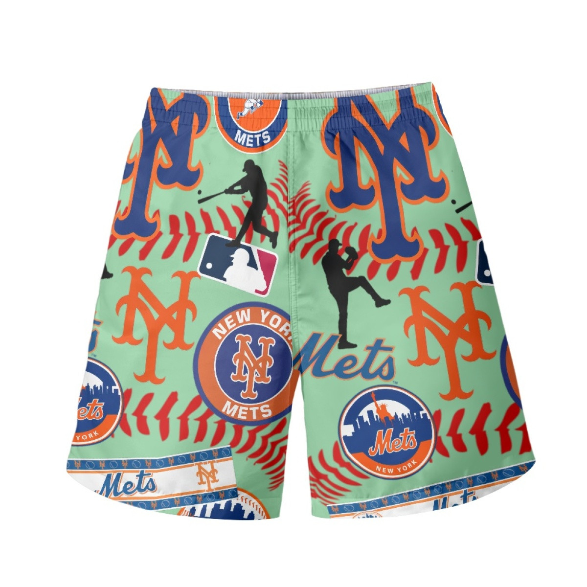 MLB New York Mets Beach Shorts Swim Pants Swimming Trunks - New York Mets Mania Collage Logo