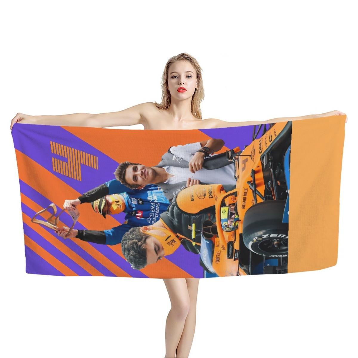 F1 Formula One Lando Norris Bath Beach Towel - Lando Norris 4 Holding Trophy Poster Art
