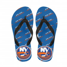 NHL New York Islanders Flip Flops Thongs V-Strap Sandals - New York Islanders Medley Monogram Wordmark