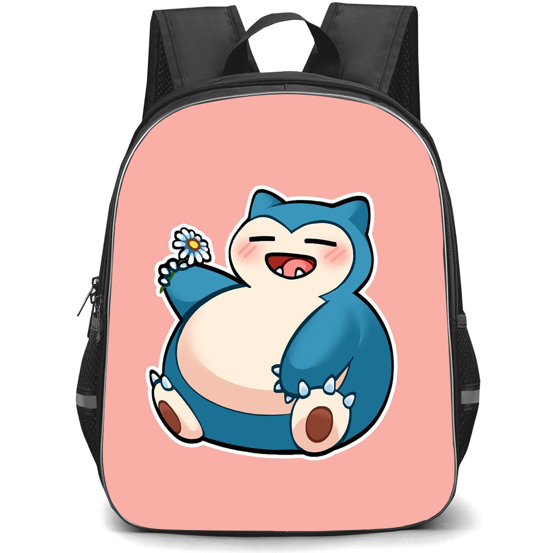 Pokemon Snorlax Backpack StudentPack - Snorlax Hold Flower Chibi Art
