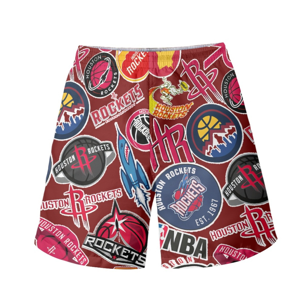NBA Houston Rockets Beach Shorts Swim Pants Swimming Trunks - Houston Rockets Mania College Logo
