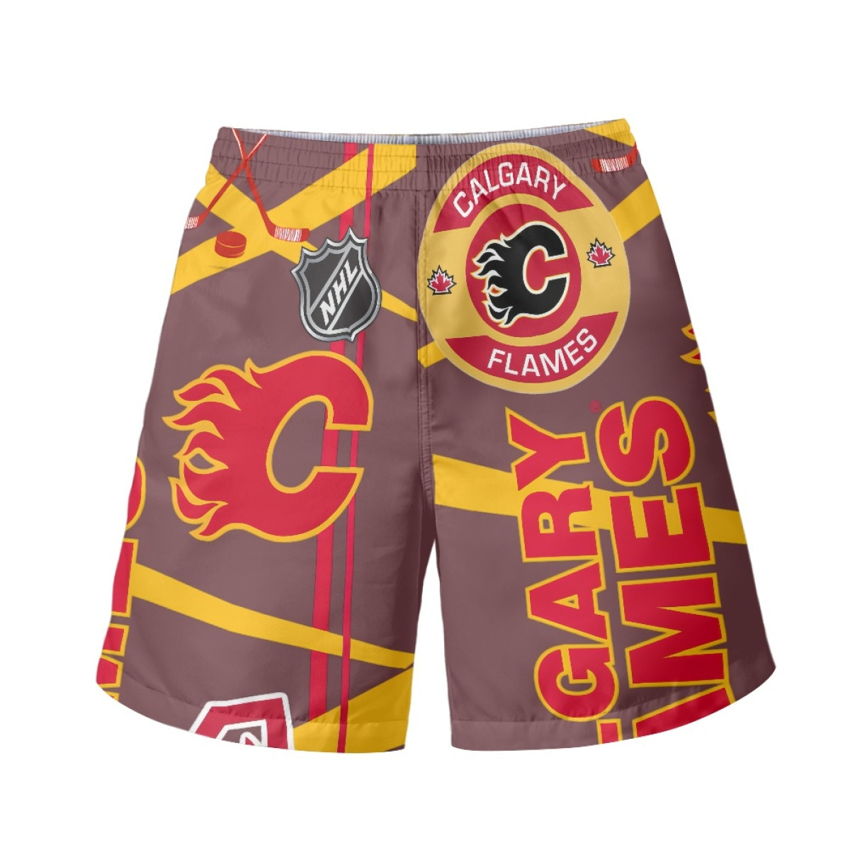 NHL Calgary Flames Beach Shorts Swim Pants Swimming Trunks - Calgary Flames Mania Collage Logo
