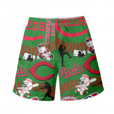 MLB Cincinnati Reds Beach Shorts Swim Pants Swimming Trunks - Cincinnati Reds Mania Collage Logo