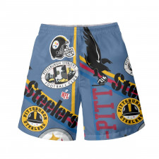 NFL Pittsburgh Steelers Beach Shorts Swim Pants Swimming Trunks - Pittsburgh Steelers Mania Collage Logo