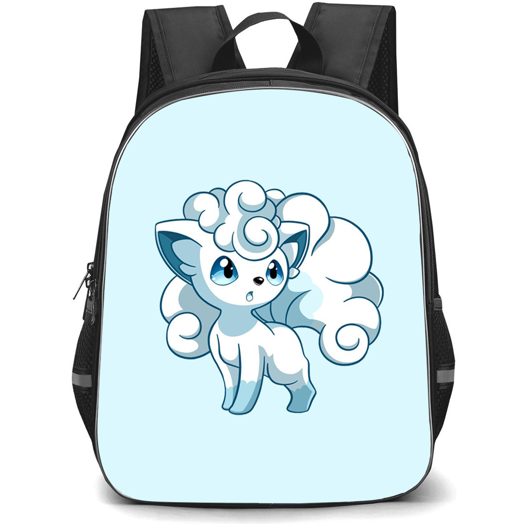 Pokemon Alolan Vulpix Backpack StudentPack - Alolan Vulpix Looking Up On Light Aqua Background
