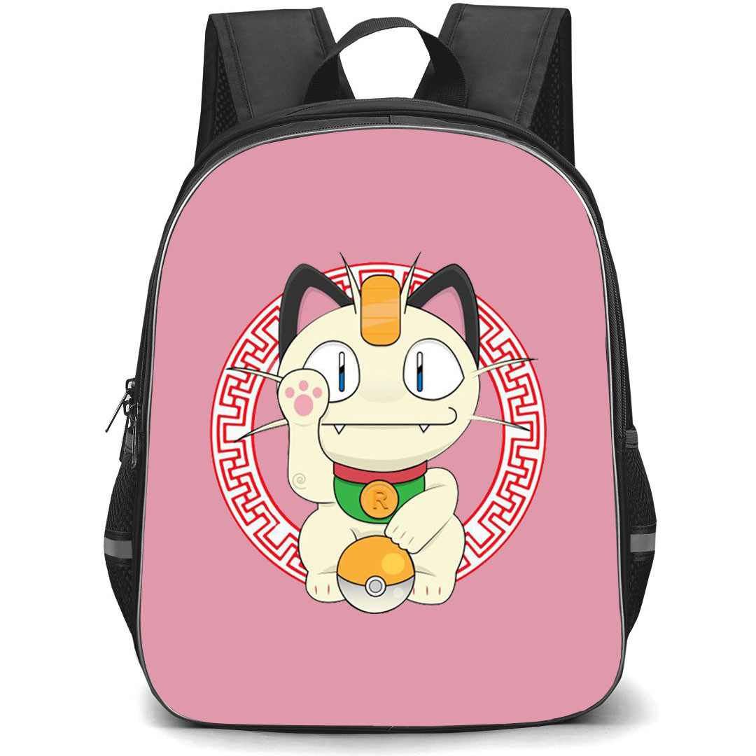 Pokemon Meowth Backpack StudentPack - Meowth Paw Up Sticker On Pink Background