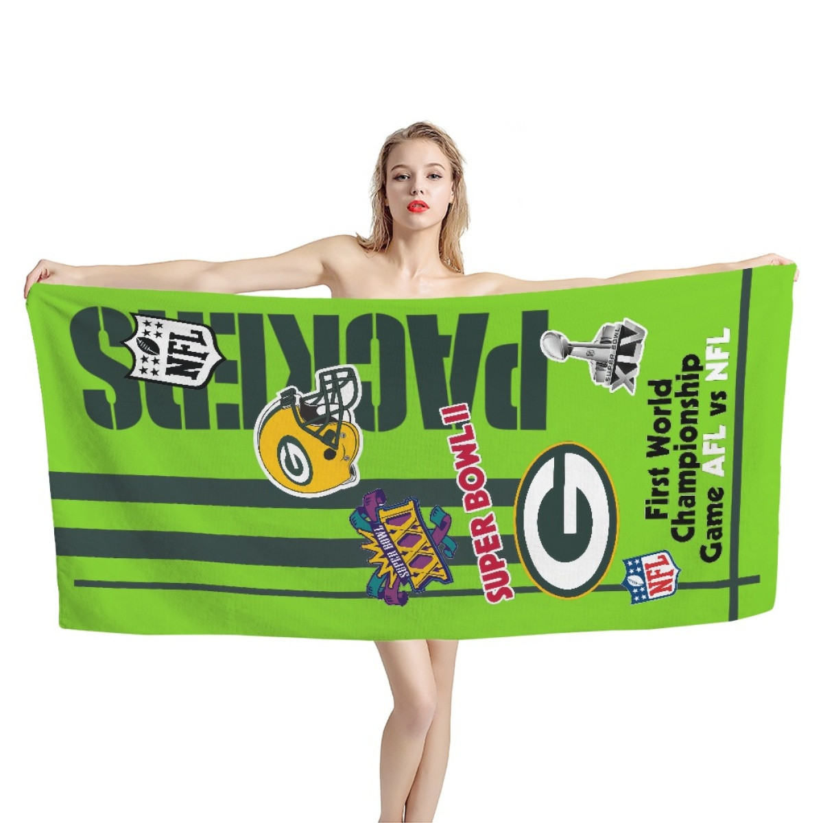 NFL Green Bay Packers Bath Beach Towel - Green Bay Packers Super Bowl Championship Mania Collage Logo