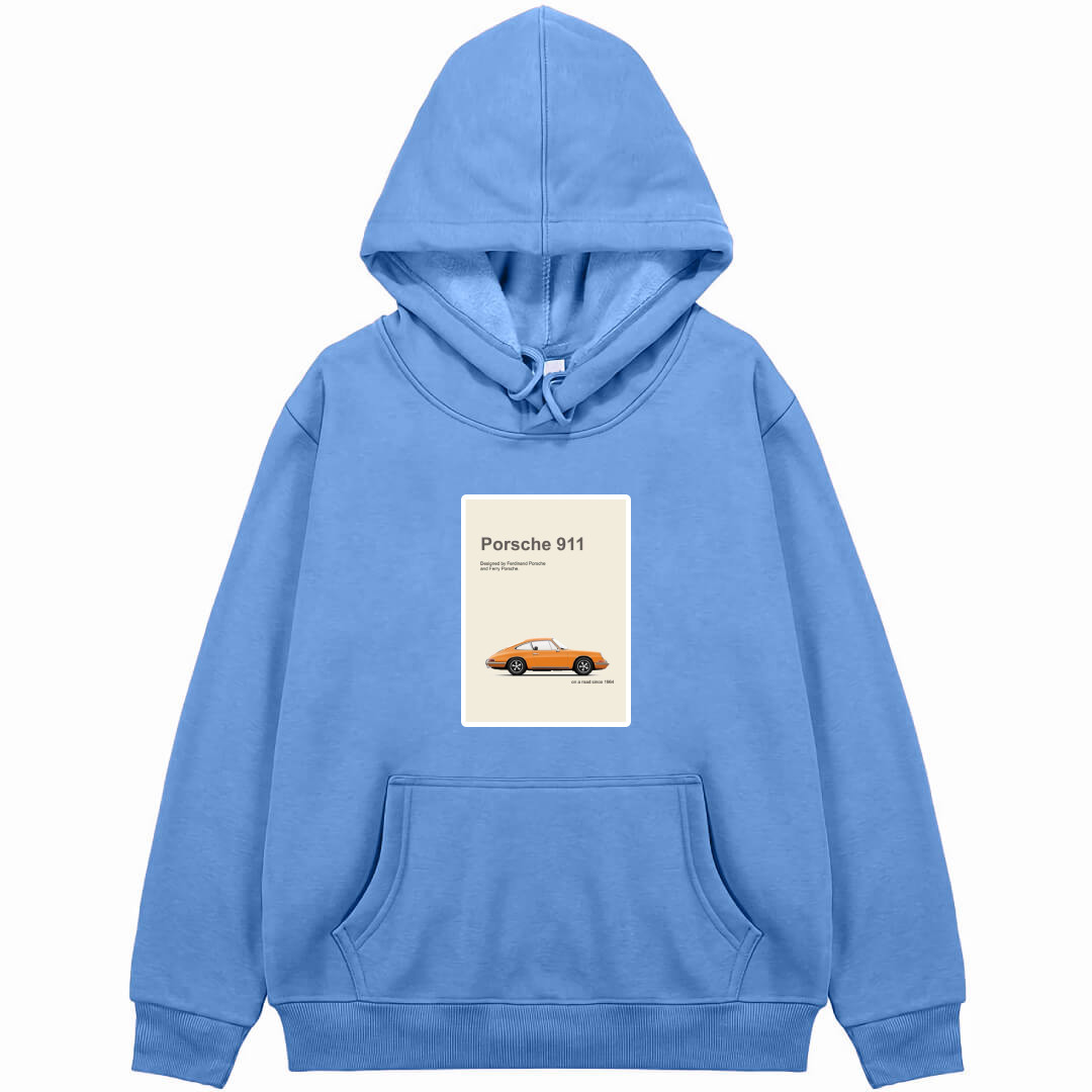Porsche Hoodie Hooded Sweatshirt Sweater Jacket - Porsche 911 Classic 1964 Orange Car On Beige Background