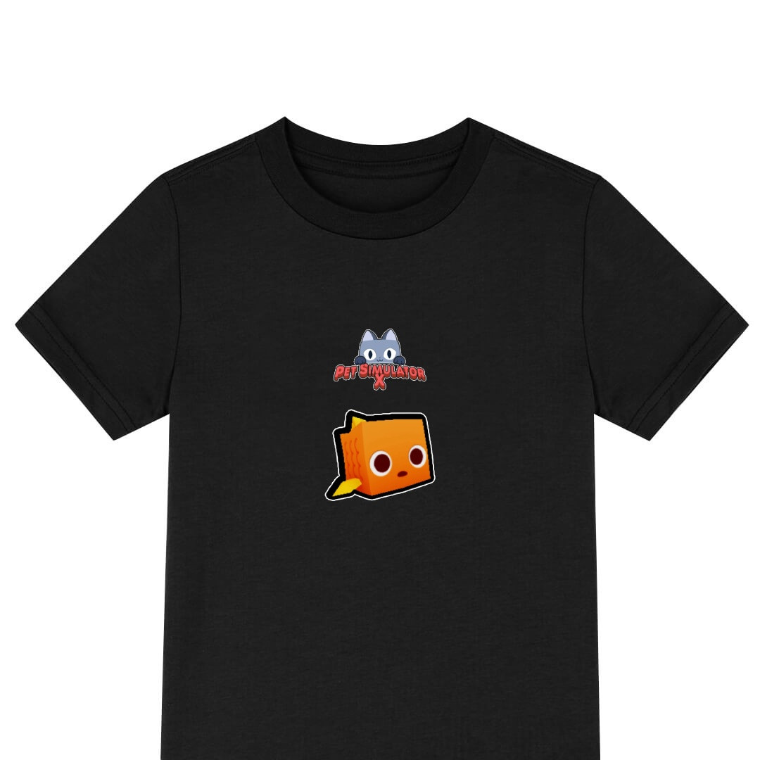 Roblox Pet Simulator X Goldfish Tee Shirt T-Shirt Short Sleeve - Goldfish Character Sticker