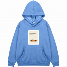 Porsche Hoodie Hooded Sweatshirt Sweater Jacket - Porsche 911 Classic 1964 Orange Car On Beige Background