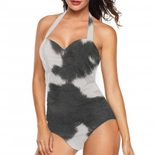 Burga Art Pattern Tankini Halter One Piece Women's Swimsuit - Burga Achromatic Art Poster