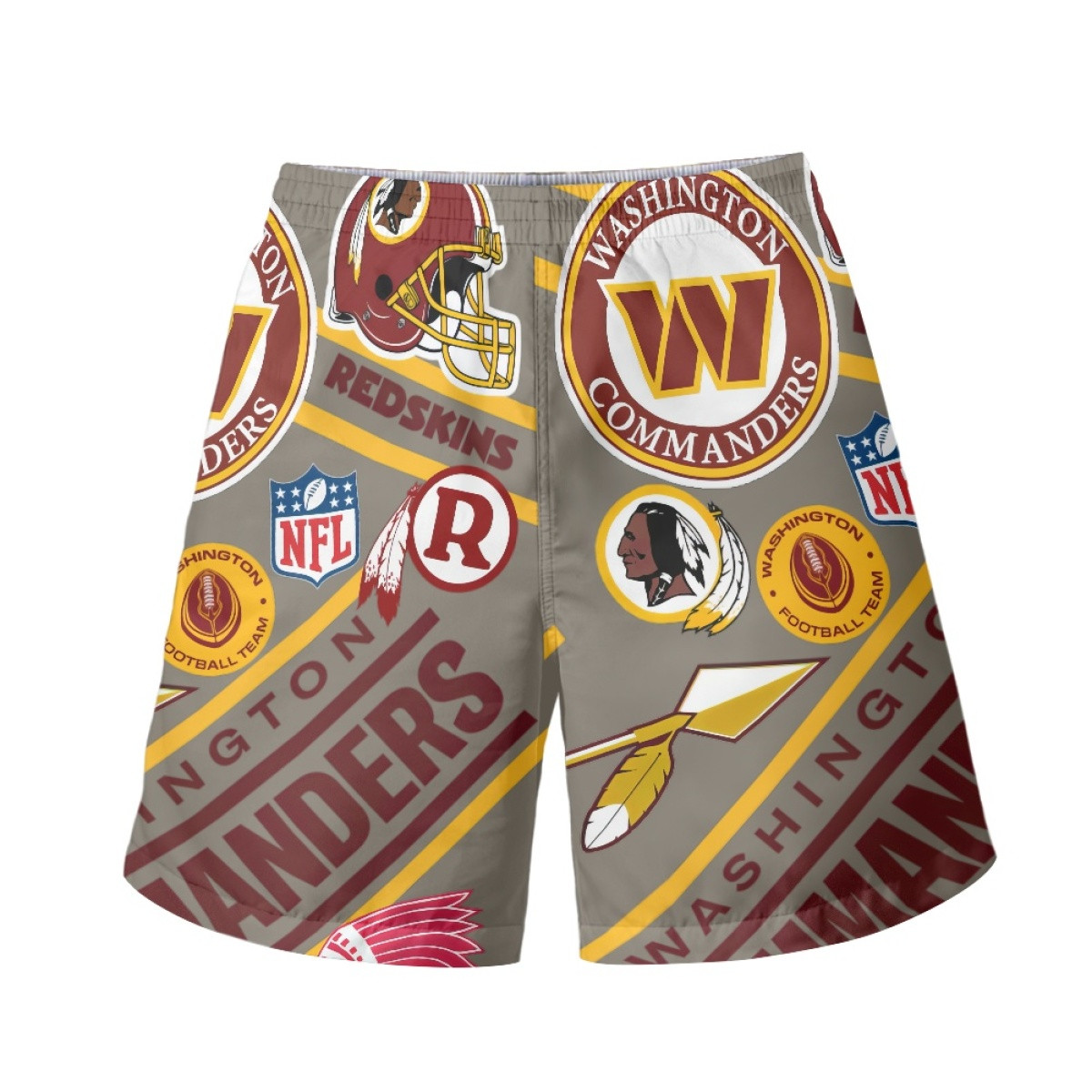 NFL Washington Commanders Beach Shorts Swim Pants Swimming Trunks - Washington Commanders Mania Collage Logo
