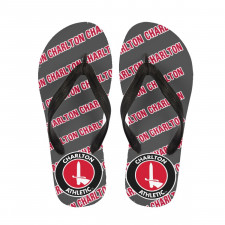 Charlton Athletic FC Flip Flops Thongs V-Strap Sandals - Charlton Football Club Medley Monogram Wordmark