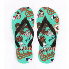 MLB Baltimore Orioles Flip Flops Thongs V-Strap Sandals - Baltimore Orioles Mania Collage Logo