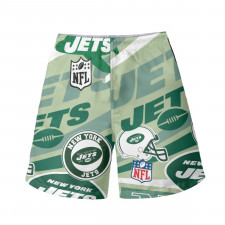 NFL New York Jets Beach Shorts Swim Pants Swimming Trunks - New York Jets Mania Collage Logo