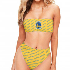 NBA Golden State Warriors Bandeau Bikini Two Piece Women's Swimsuit - Golden State Warriors Medley Monogram Wordmark