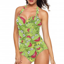 Sesame Street Kermit The Frog Tankini Halter One Piece Women's Swimsuit - Sesame Street Kermit The Frog Avatar Collage