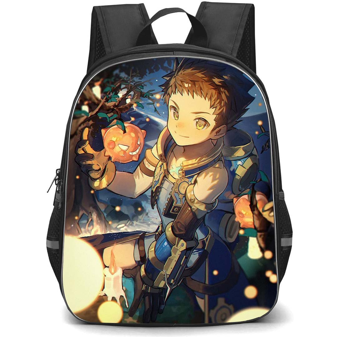 Xenoblade Rex Backpack StudentPack - Xenoblade Rex Holding Halloween Orange Anime Art Poster